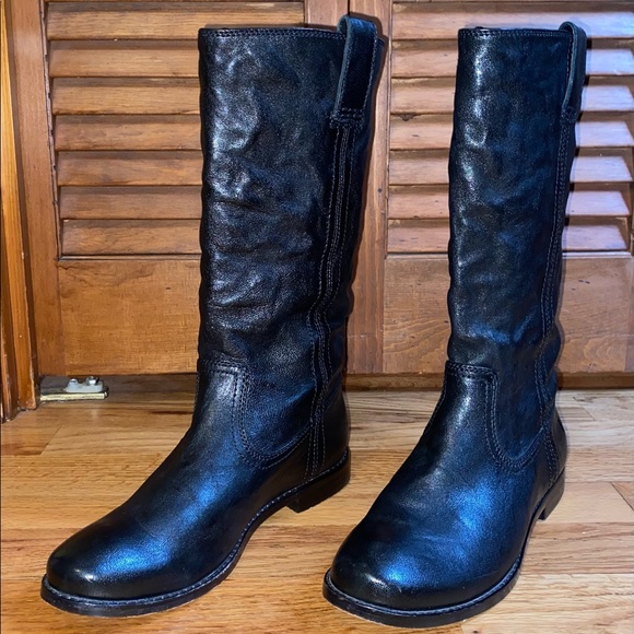 Frye Black Flat Riding Mid Calf Leather Boots 7 - Picture 1 of 9
